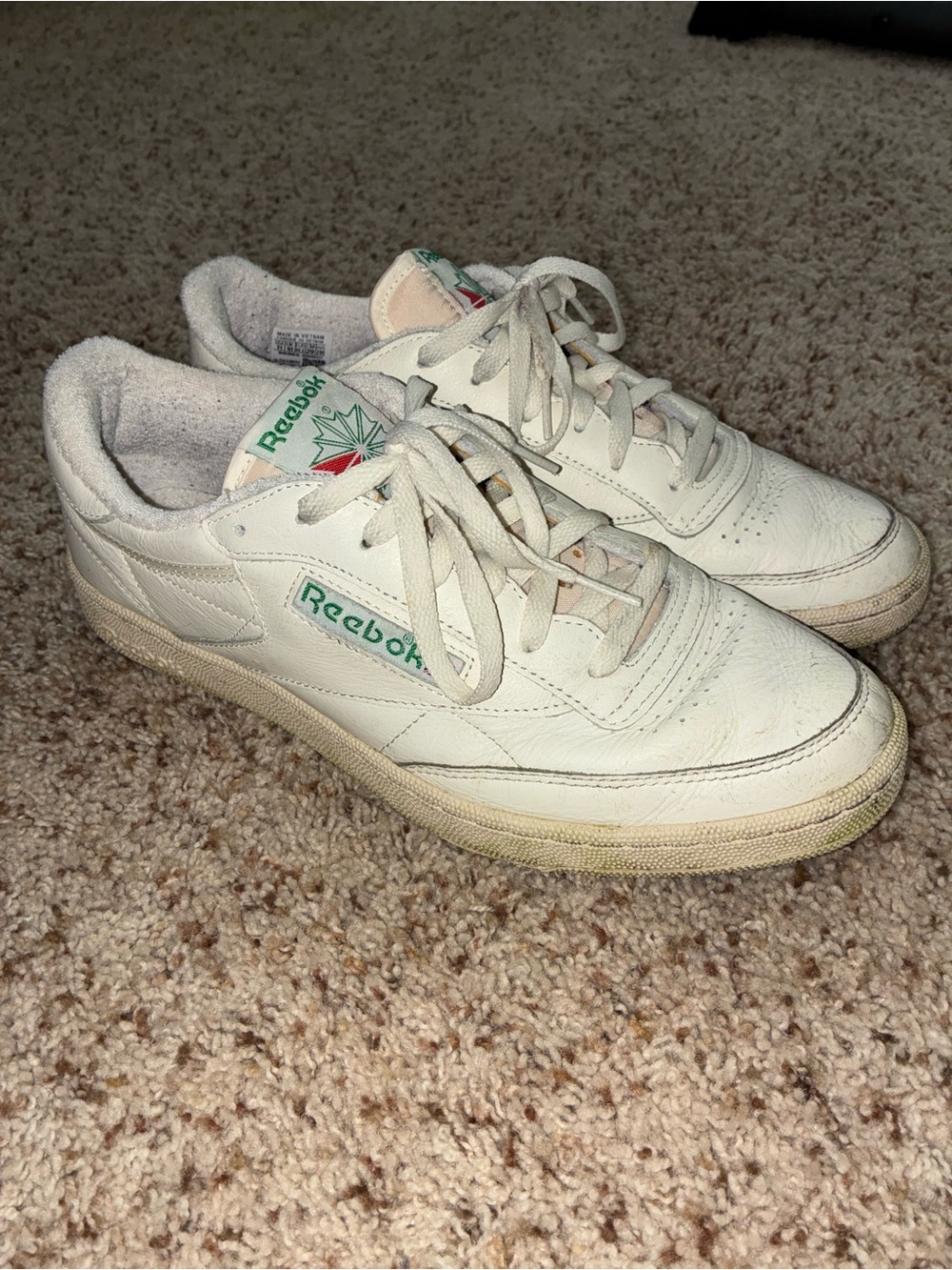 Reebok White Leather Sneakers with Green Branding
